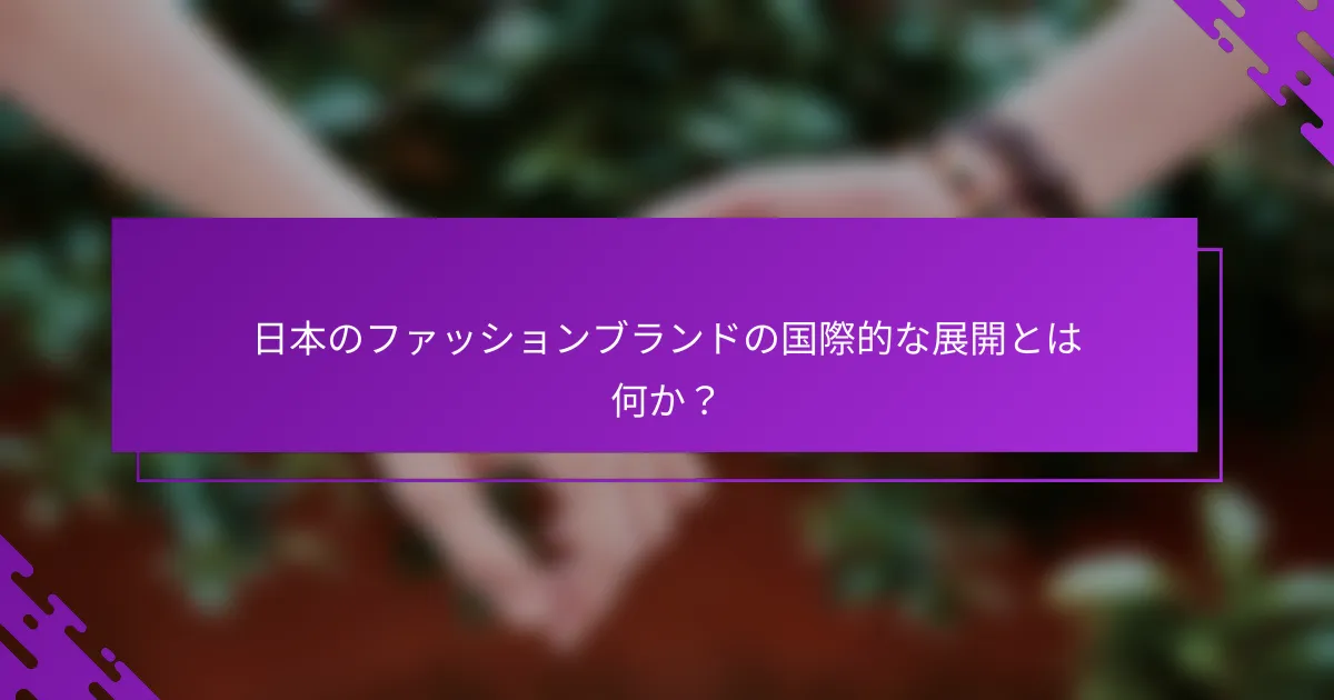 日本のファッションブランドの国際的な展開とは何か？